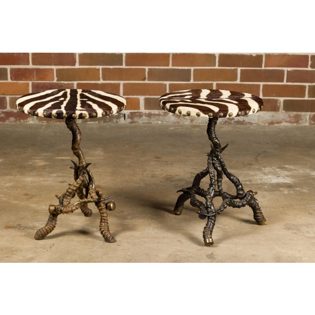 Animal Skin Zebra Skin Circular Top Side Tables with Horn Bases, Two Sold Each For Sale - Image 7 of 12