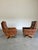 Mid Century Caramel Leather and Beech Swivel Chairs, Baseball Glove Stitching, 2 Pieces For Sale In Tampa - Image 6 of 10