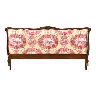 French Carved Walnut Upholstered King Headboard For Sale