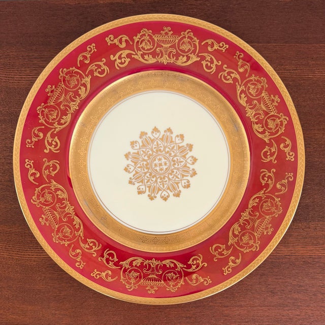 1930s Pickard Red & Gold Czech Bohemian Porcelain Dinner Plates - Set of 8 For Sale - Image 10 of 16