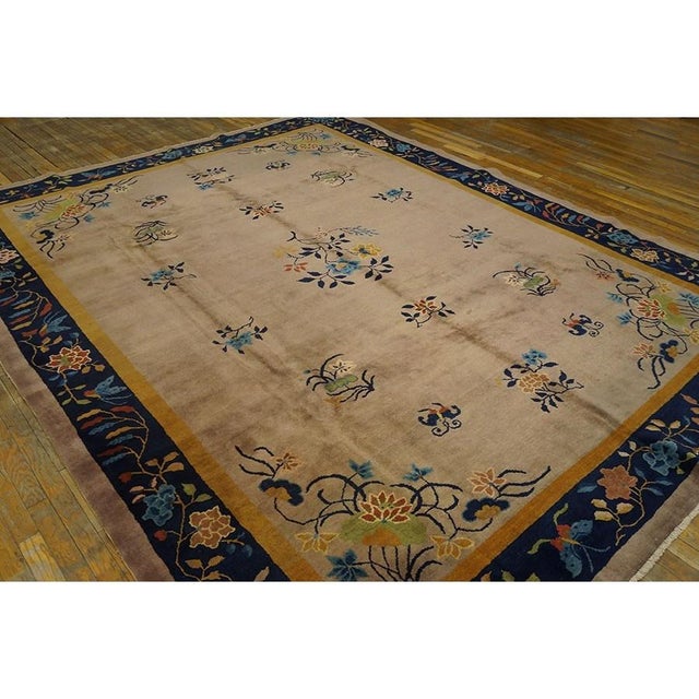 1900s Antique Chinese Peking Room Size Wool Brown Earth Tone Floral Motifs Rug For Sale - Image 4 of 5