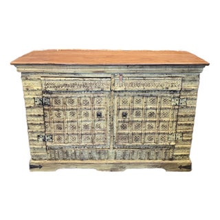 Handcarved Reclaimed Wood Sideboard For Sale