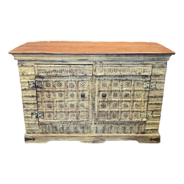 Handcarved Reclaimed Wood Sideboard For Sale