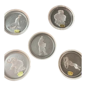Vintage Val St Lambert Crystal Drink Coasters Set of 5 Circus Animals Belgium