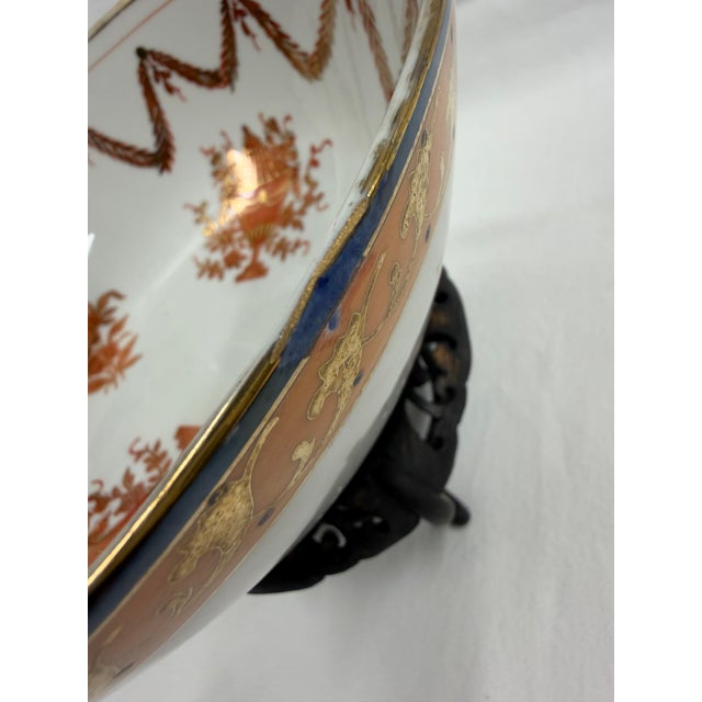Mid 20th Century Mid 20th Century Neo Classical Gilt-Rimmed Hand Painted Porcelain Bowl on Stand For Sale - Image 5 of 12
