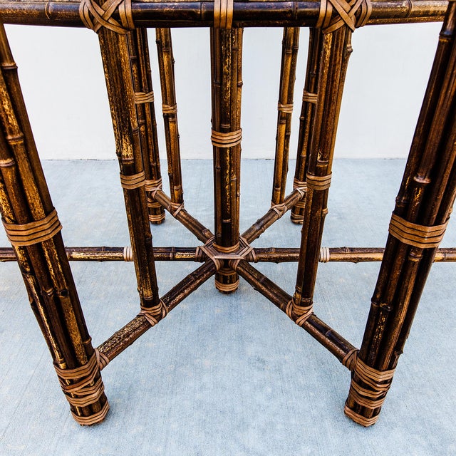 Wood 1980s McGuire Attributed Coastal Modern Bamboo & Laced Rawhide Racetrack Dining Table For Sale - Image 7 of 15