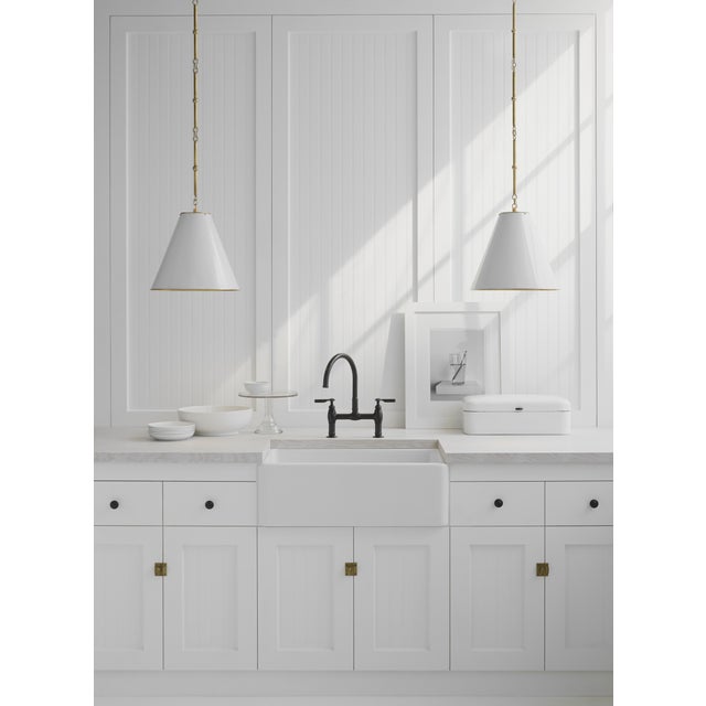 Modern Thomas O'Brien for Visual Comfort Signature Goodman Small Hanging Light in Hand-Rubbed Antique Brass with Antique White Shade For Sale - Image 3 of 5