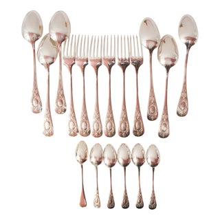 Vintage French Silver-Plated Metal Cutlery Set, 1930s, Set of 18 For Sale