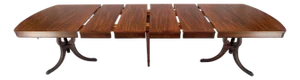 Double Pedestal Mahogany Burl Wood Banded 4 Leaves 10' Total Length Dining Table