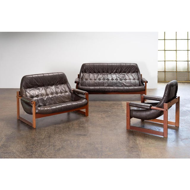 Mid-Century Modern Brazilian Modern Leather Sofas and Lounge Chair by Percival Lafer, 1970s, Set of 3 For Sale - Image 3 of 18