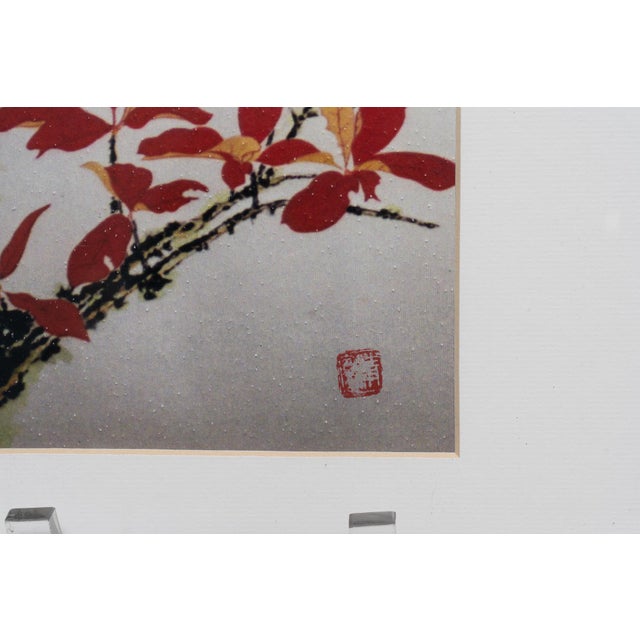Chinese Mid 20th Century Original Framed Botanic and Avian Signed Chinese Watercolor For Sale - Image 3 of 10