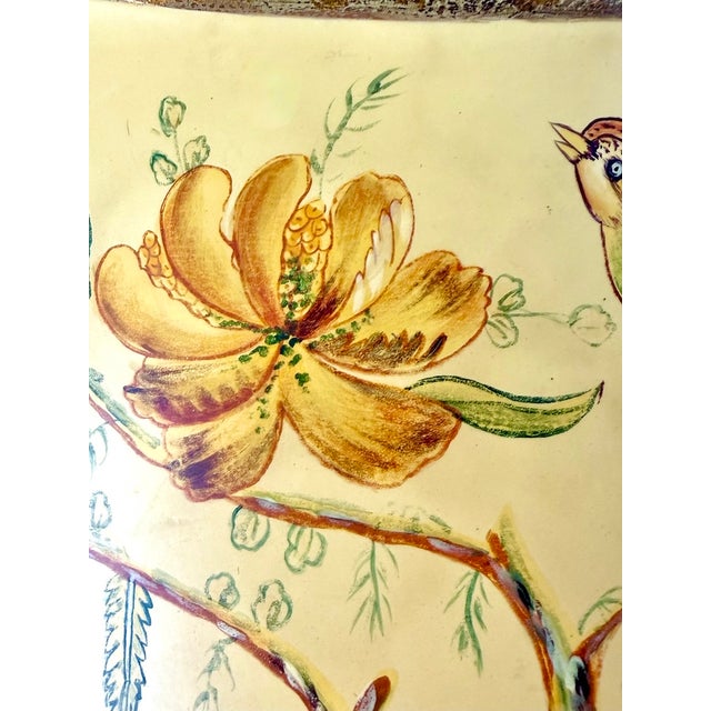 Vintage Hand-Painted Bird & Floral Tole Cachepot For Sale - Image 10 of 14