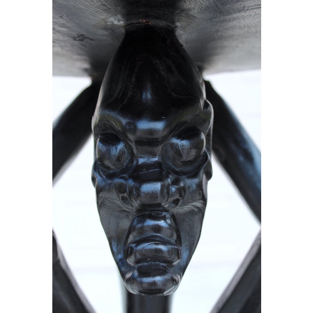 Ebony Vintage African Figural Side Table – Hand-Carved Sculptural Pedestal, Tribal Art Accent Table, Dark Hardwood For Sale - Image 8 of 14