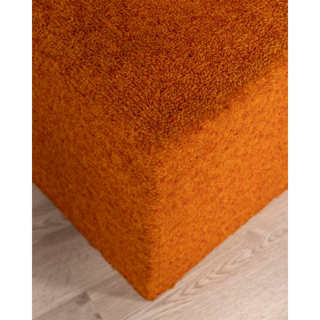 1980s Vintage Italian Ottomans in Orange Fabric, Set of 2 For Sale - Image 5 of 6
