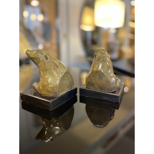 Bronzed Bears Bookends on Marble Bases by Fayral, 1930s, Set of 2 For Sale - Image 4 of 11