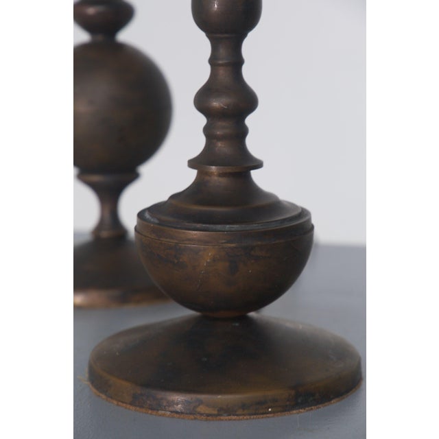 Vintage Art Deco Italian Bronze Candlesticks Table Lamps, 1930, Set of 2 For Sale - Image 12 of 13