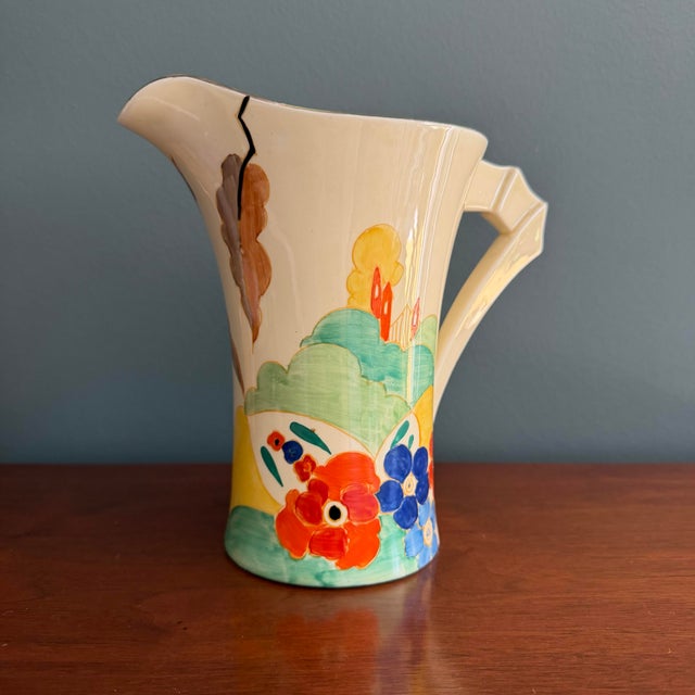 Green 1933 Clarice Cliff “Secrets” Pattern Daffodil Shape Jug – Scarce Form For Sale - Image 8 of 10