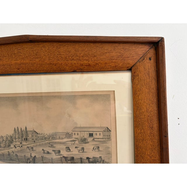American Antique “Residence of Allen Krieg” Farm Print – Solid Wood Framed Americana Scene For Sale - Image 3 of 13