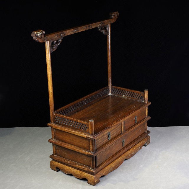 Vintage Chinese Huali Rosewood Brush Stand | Scholar's Ruyi Display Rack With Drawers For Sale - Image 4 of 9