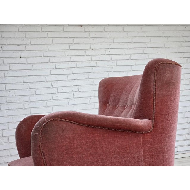 Danish Armchair in Pink Velour and Oak, 1960s For Sale - Image 11 of 18