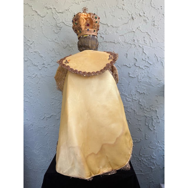 Vintage Child Jesus of Prague Religious Statue With Crown & Embellished Lace Robes For Sale - Image 9 of 12