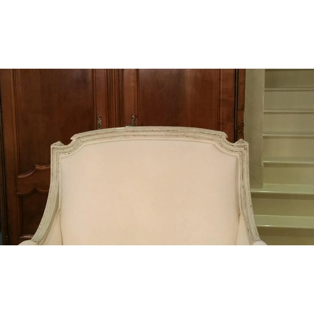 Circa 1860-70 Louis XVI Chapeau de Gendame Style lacquered Armchairs with new cotton upholstery.