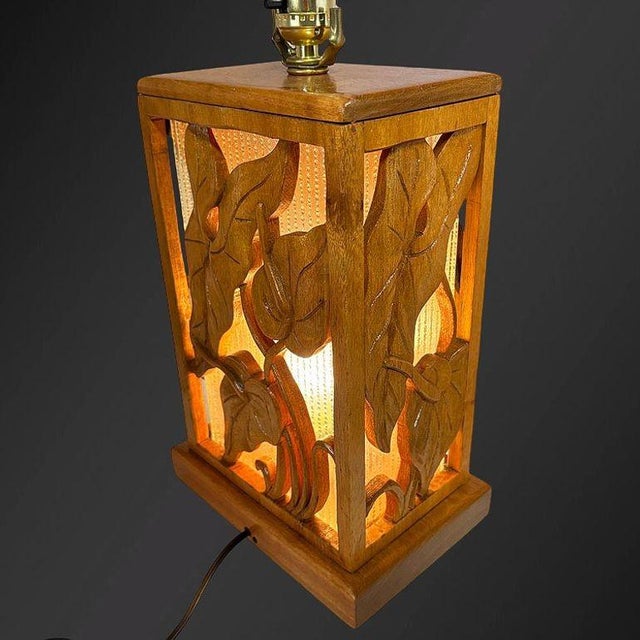 1960s Post War Carved Mango Wood Tropical Mid Century Table Lamp For Sale - Image 13 of 15