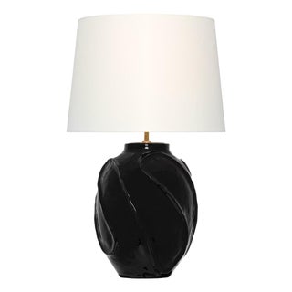 AERIN by Visual Comfort Signature Idalia 28" Sculpted Table Lamp in Raven Black with Linen Shade For Sale