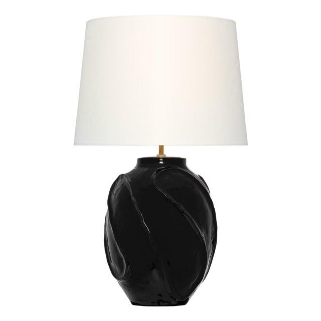 AERIN by Visual Comfort Signature Idalia 28" Sculpted Table Lamp in Raven Black with Linen Shade For Sale