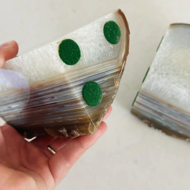 Stone Antique Geode Bookends Composed of Both White Quartz and White Agate, a Pair For Sale - Image 7 of 8