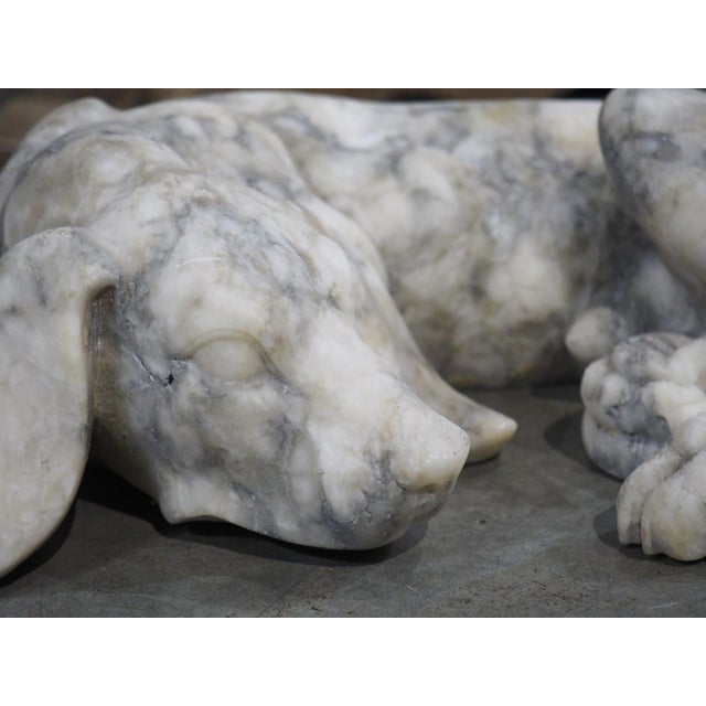 Stone Italian Volterra Alabaster Sleeping Hound Sculpture – Bardiglio Grey, 20th C. For Sale - Image 7 of 14