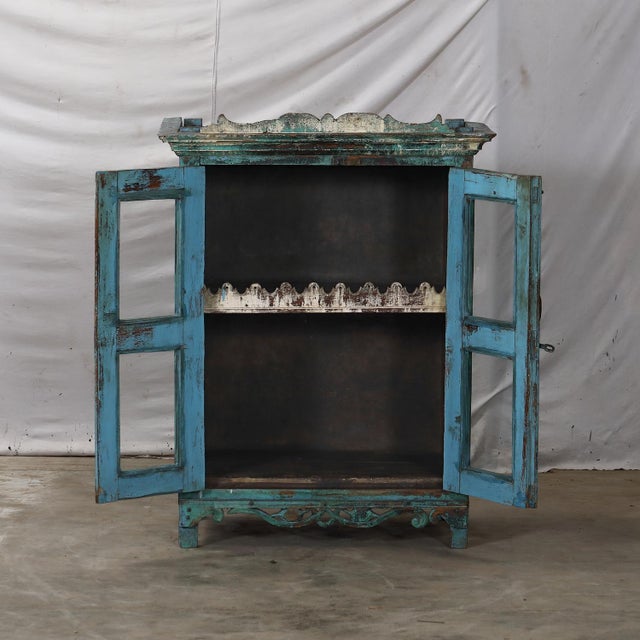 Wood Antique Indian Small Painted Cabinet For Sale - Image 7 of 8