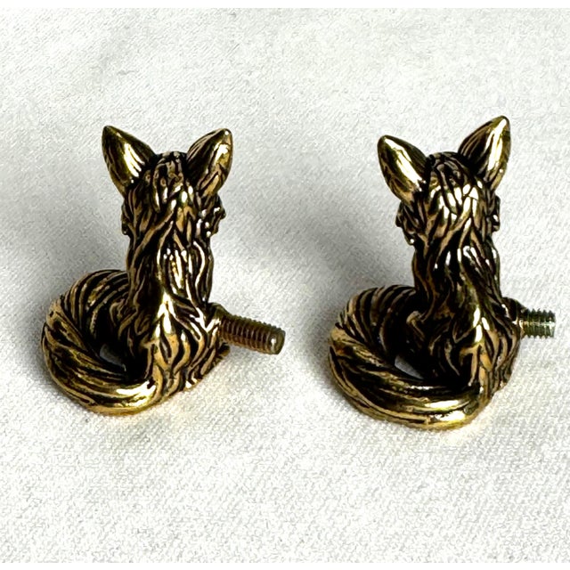 Figurative English Traditional Small Figurative Fox Solid Brass Cabinet Knobs, a Pair For Sale - Image 3 of 10