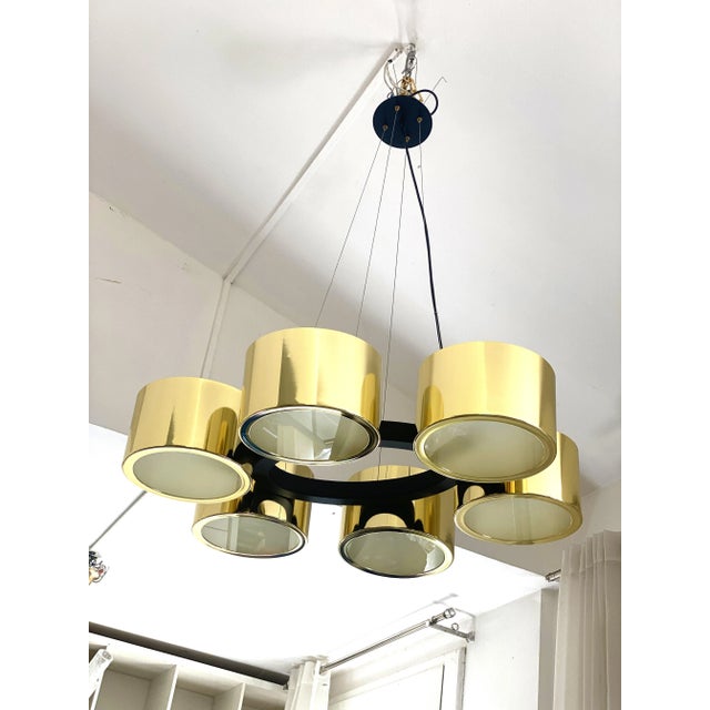 Metal Contemporary Italian Oval Metal Gold Chandelier For Sale - Image 7 of 11