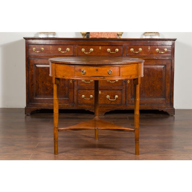 English 1860s Pine Center Table with Partitioned Drawer and Faux Bamboo Legs For Sale In Atlanta - Image 6 of 11