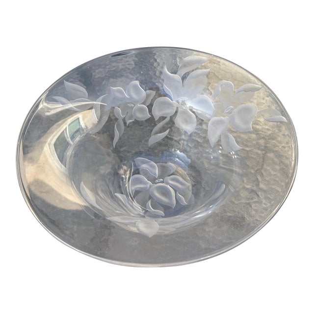 Hand Etched Floral Bowl Signed by Artist Frank Grosz For Sale