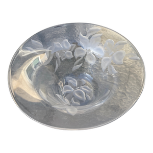 Hand Etched Floral Bowl Signed by Artist Frank Grosz