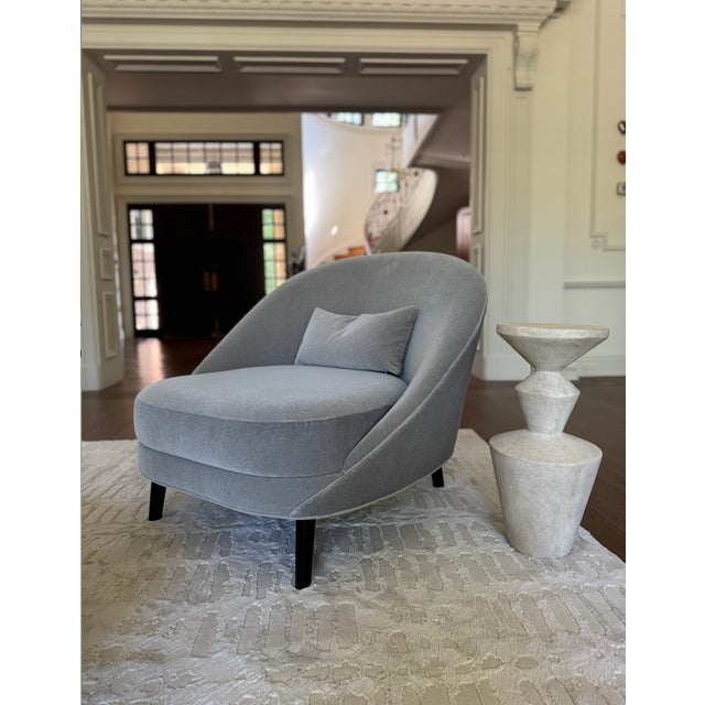 Wood Attributed to Patrick Naggar Club Curved Chair in Dedar Vladimiro/ Gris Cendre Fabric From Ralph Pucci - Set of 2 For Sale - Image 7 of 10