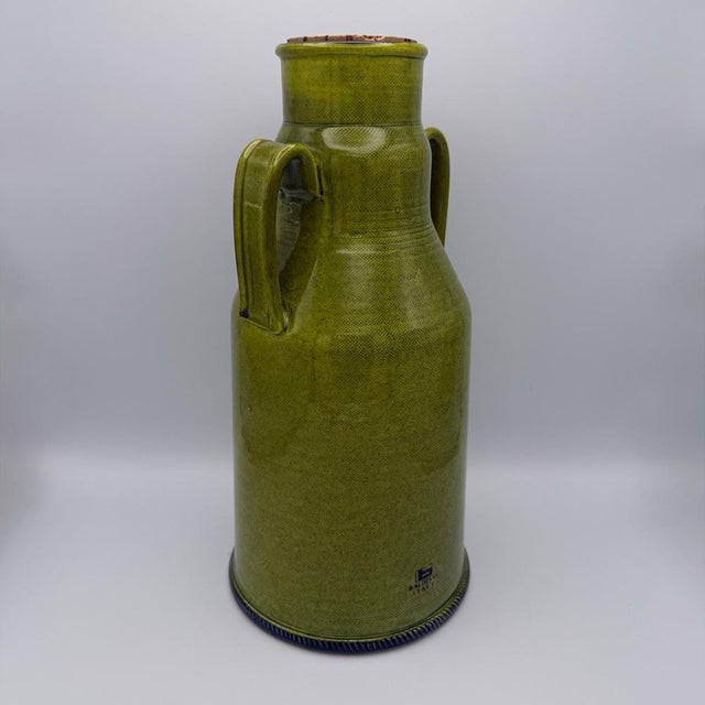 Mid-Century Modernist Italian Green Ceramic Carafe with Cork by Baldelli For Sale - Image 4 of 14