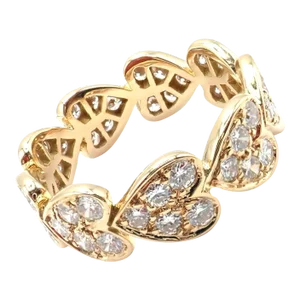 Cartier 18k Yellow Gold Diamond Heart Eternity Band Ring Size 7.25