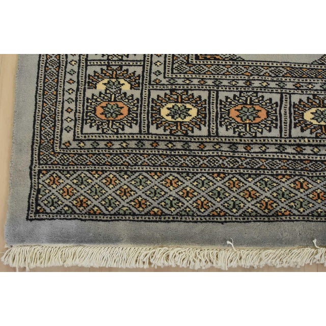 Gray Bokhara Rug 4′ X 6’3” Gray Wool Tribal Hand-Knotted Oriental Carpet For Sale - Image 8 of 11