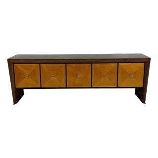 Italian Sideboard with Hand-Carved Oak Sides and Maple Geometric Doors, 1940s For Sale