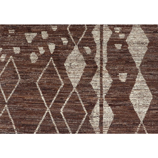 2020s Modern Casual Afghan Tribal Rug in Wool With Abstract Design in Browns and Ivory For Sale - Image 9 of 13