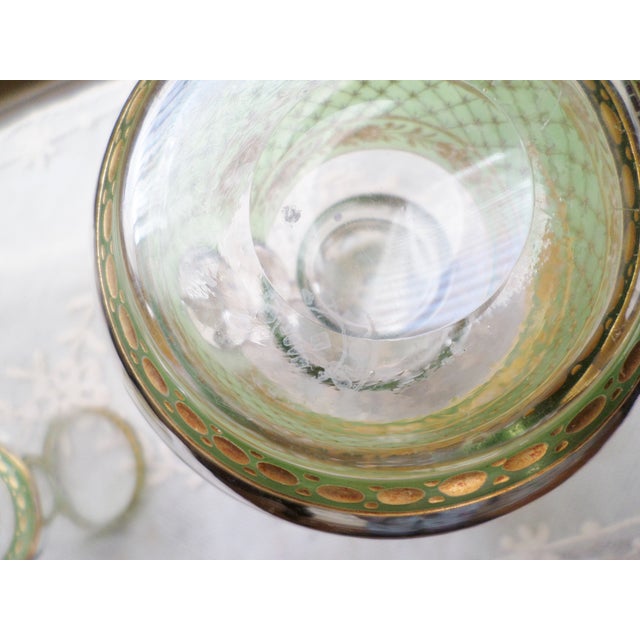 Vintage Czechoslovakia Green & Gold Etched Glass Water Carafe With Cup For Sale In Columbia, SC - Image 6 of 6