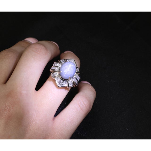 Late 20th Century Fine 12.05ct Natural Star Sapphire & 1.72ct Diamond Platinum Ring Size 5.75 For Sale - Image 16 of 18
