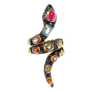 Bochic "Orient" Serpent Fancy Sapphire and Ruby Ring For Sale