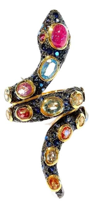 Bochic "Orient" Serpent Fancy Sapphire and Ruby Ring