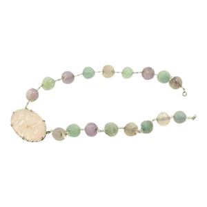 Early 20th Century Antique Art Deco Chinese Carved Quartz and Crystal Necklace Sterling Necklace