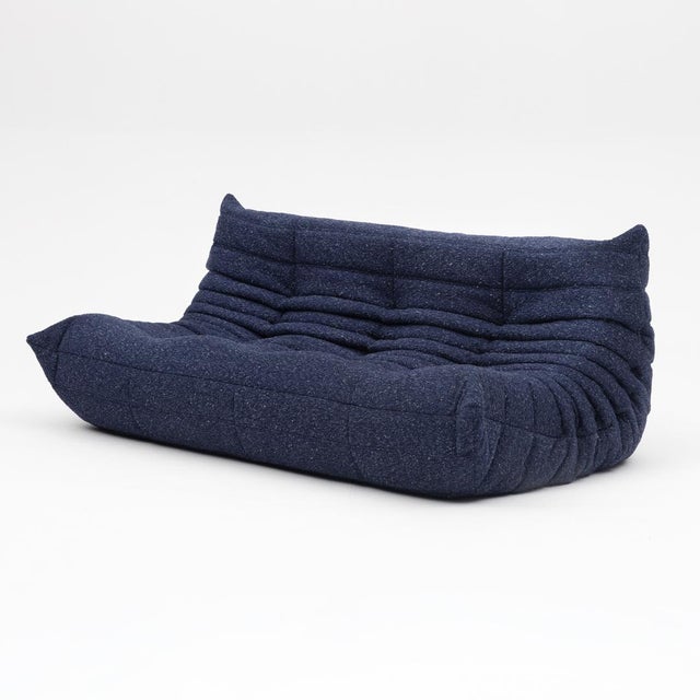 Togo Three-Seater Sofa in Dark Blue Boucle by Michel Ducaroy for Ligne Roset For Sale - Image 15 of 17