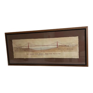 Large Vintage Framed Print of the Golden Gate Bridge, San Francisco, West Coast For Sale